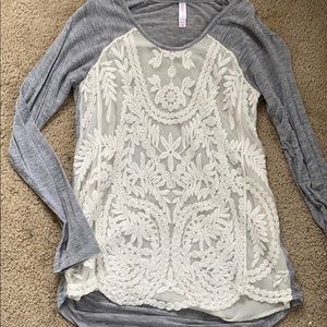 Grey and lace long sleeved shirt